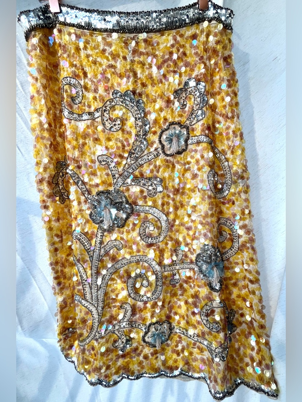 Zara Sequin Bead Embroidered Midi Skirt Yellow Silver Sirencore Fairycore Large - Picture 10 of 16